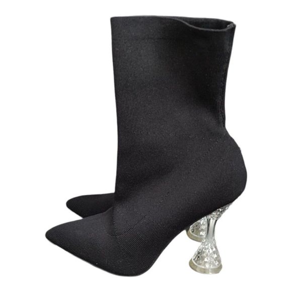 Azalea Wang Black Stretchy Bootie Spool clear High heels US size 7.5 - Picture 6 of 10